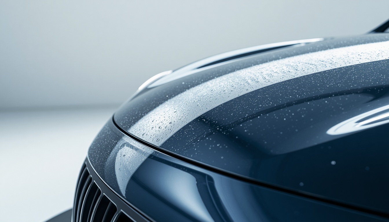 Slow tracking shot across a glossy car hood — car care and detailing